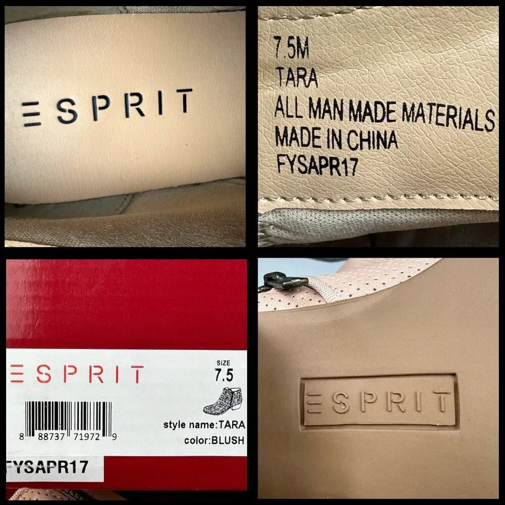 Esprit Womens Ankle Booties Tara Textured Perforated Zipper Sz 7.5 Blush Western